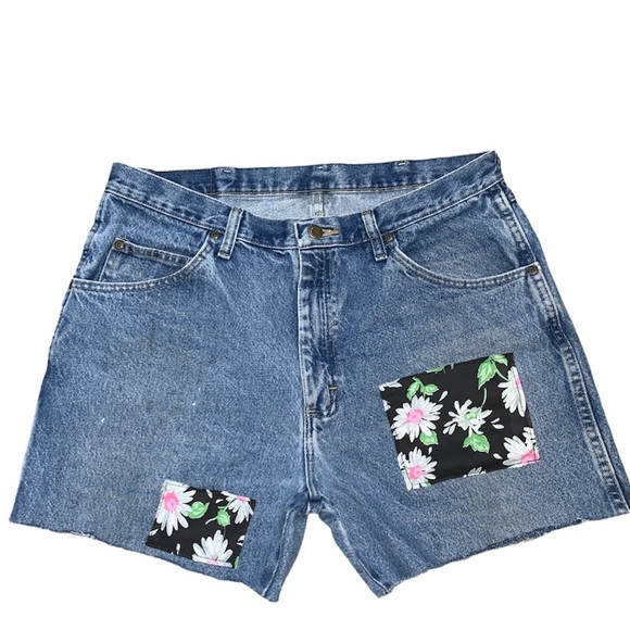 Handcrafted Patchwork Wrangle Denim Shorts - Picture 1 of 9